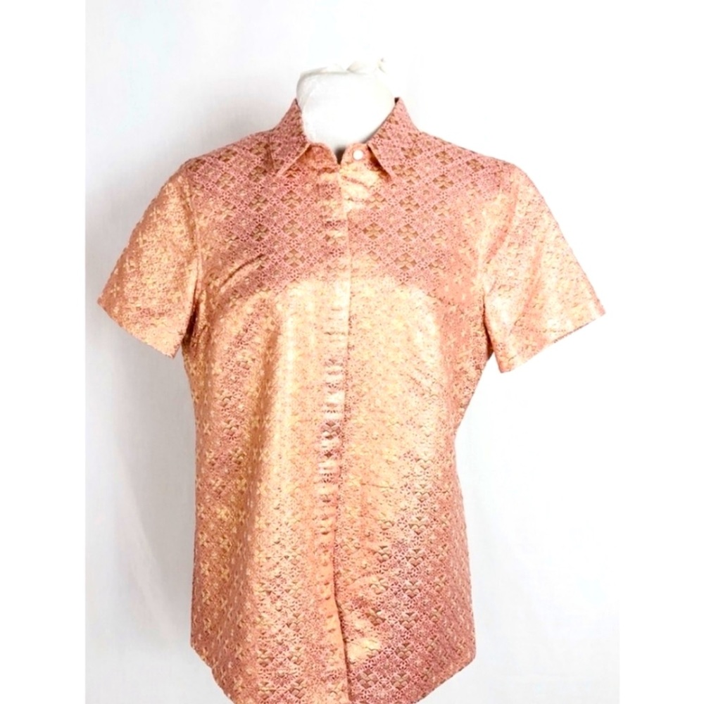 COPY - Jcrew Button down short sleeve metallic pink shirt Size 0
